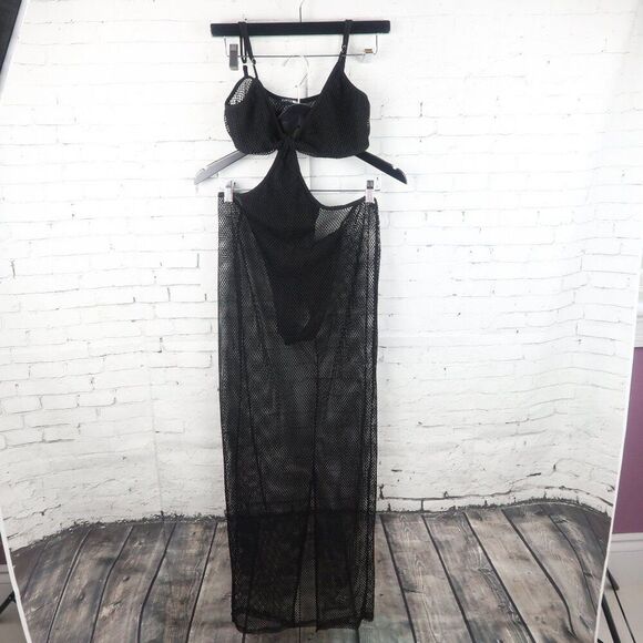 Fashion Nova Other - FASHION NOVA BLACK ONE PIECE BATHING SUIT WITH ATTACHED MESH SKIRT COVER UP XL